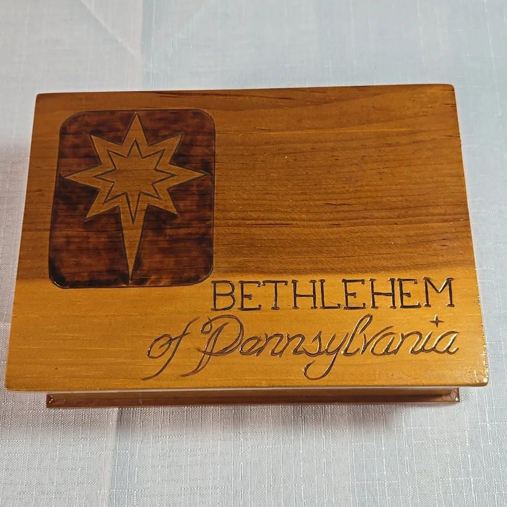 Wooden Bethlehem Pennsylvania Star Keepsake White Pine Wood Box